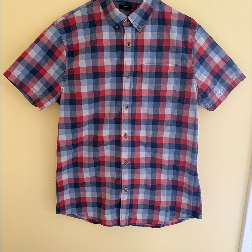 Lee Men's Casual Plaid Shirt - Red, Blue, and White